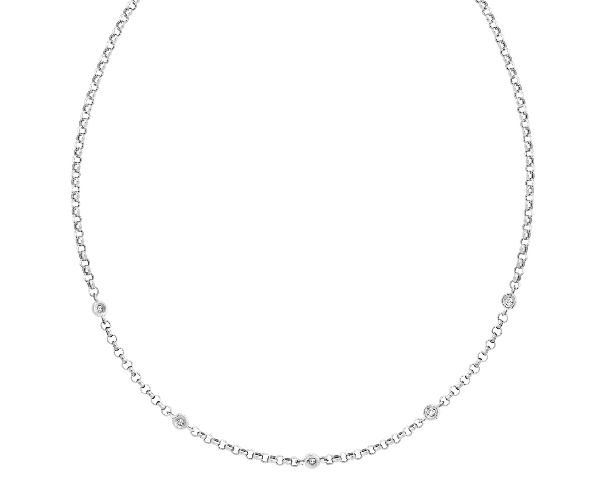 Collier En Or Blanc 18K Avec Diamant 0.10 Ct - Longueur 46.30 Cm - Neuf Avec étiquettes