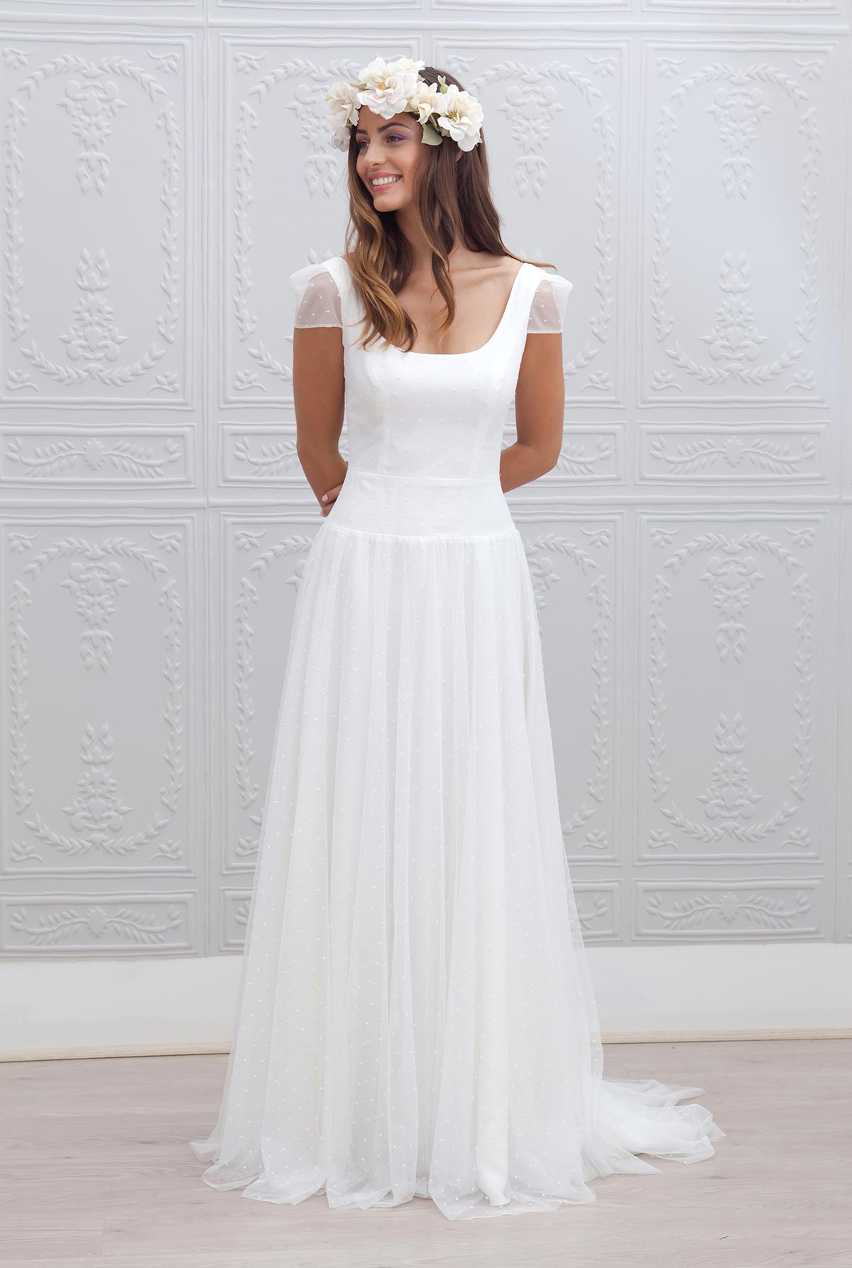 Robe De Soirée Longue Femme – Manches Courtes Volants, En Mousseline Et Dentelle, Pour Mariage, Bal, Gala